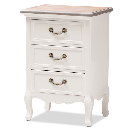 Baxton Studio Capucine Natural White Oak and White Finished Wood 3-Drawer Nightstand 151-9205